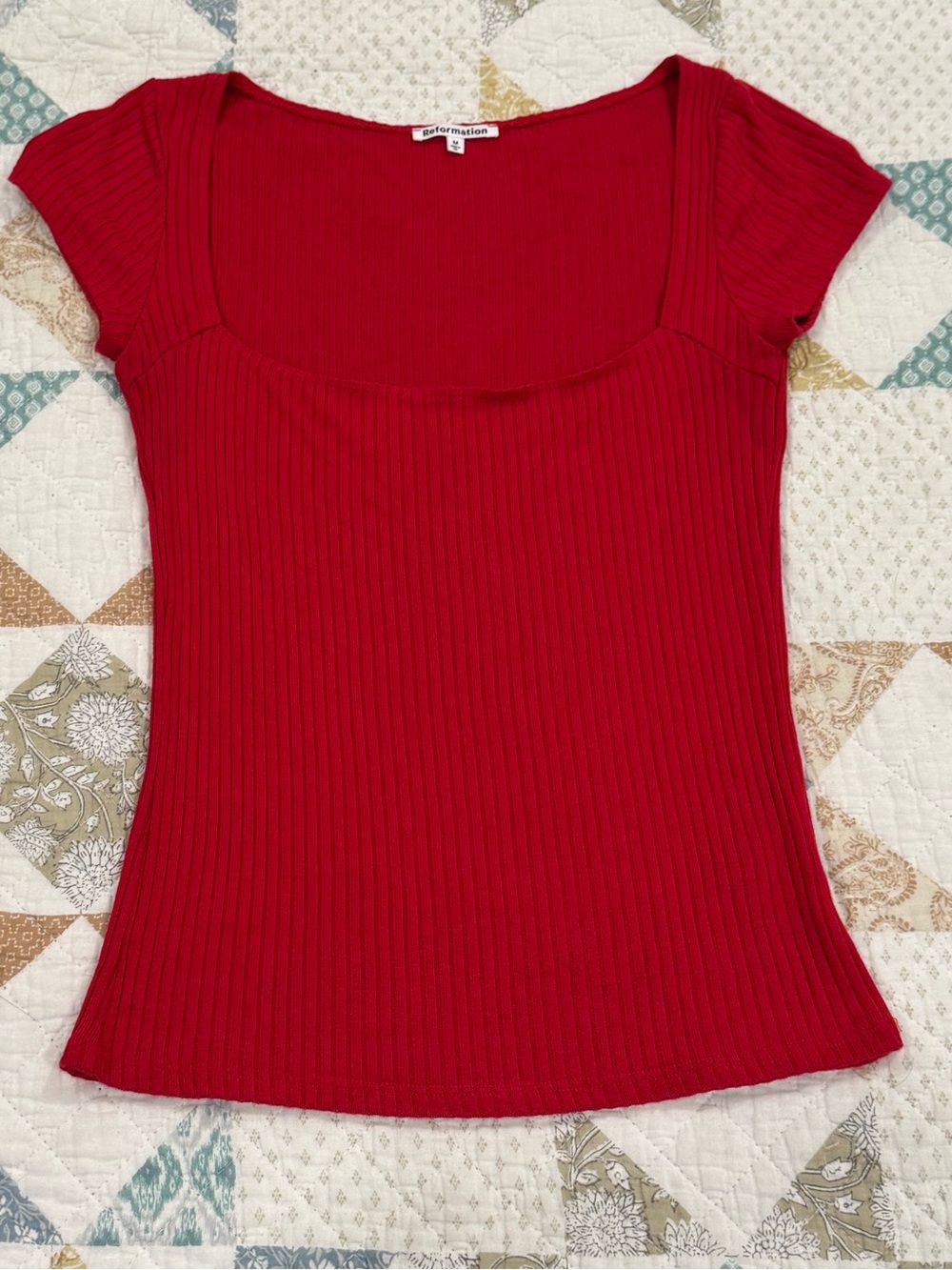 REFORMATIONRed knit square neck top